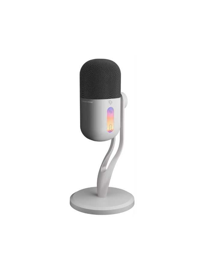 porodo Elyx RGB Condenser Microphone with Noise Suppress Button, Adjustable Angle, Crystal Clear Recording, Mute Button, High Sampling Rate, High-Quality Sound, Plug & Play - White - Image 2
